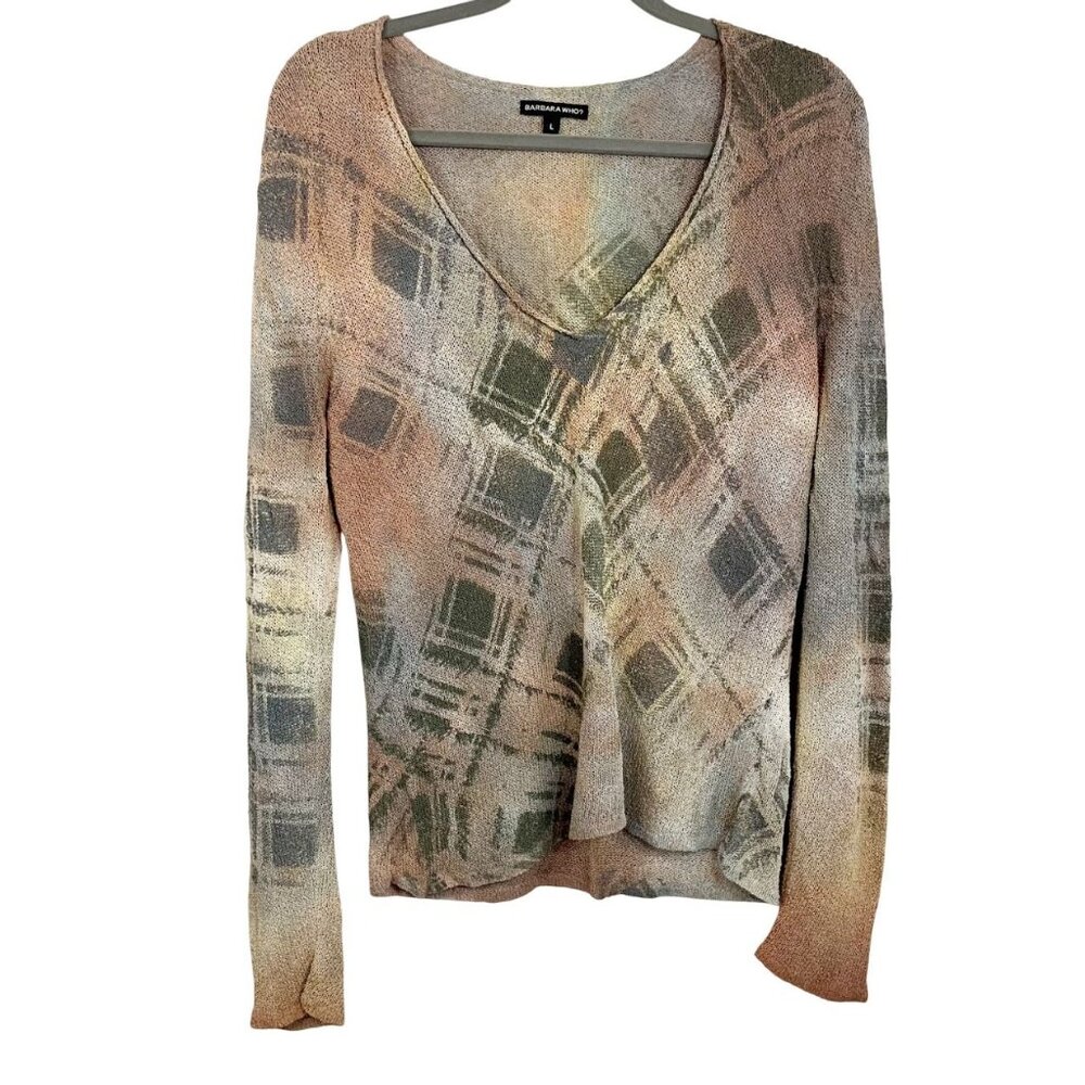 Barbara Who? Brown Tan Tie-Dye‎ Diamond Argyle Knit Sweater Top Artsy Size Large